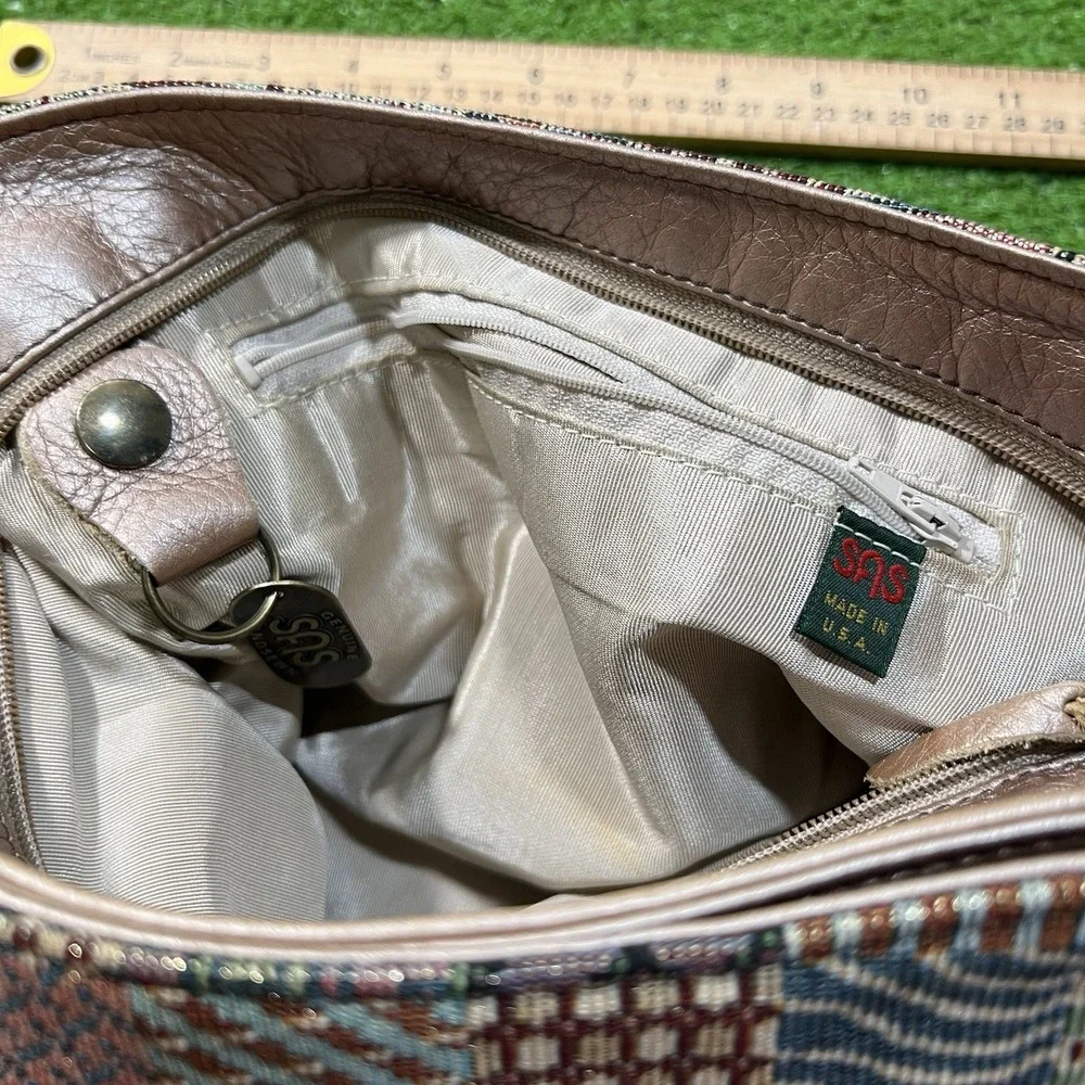 Vintage 1980s Patchwork Leather Purse USA made Hand sewn Geometric Abstract SAS